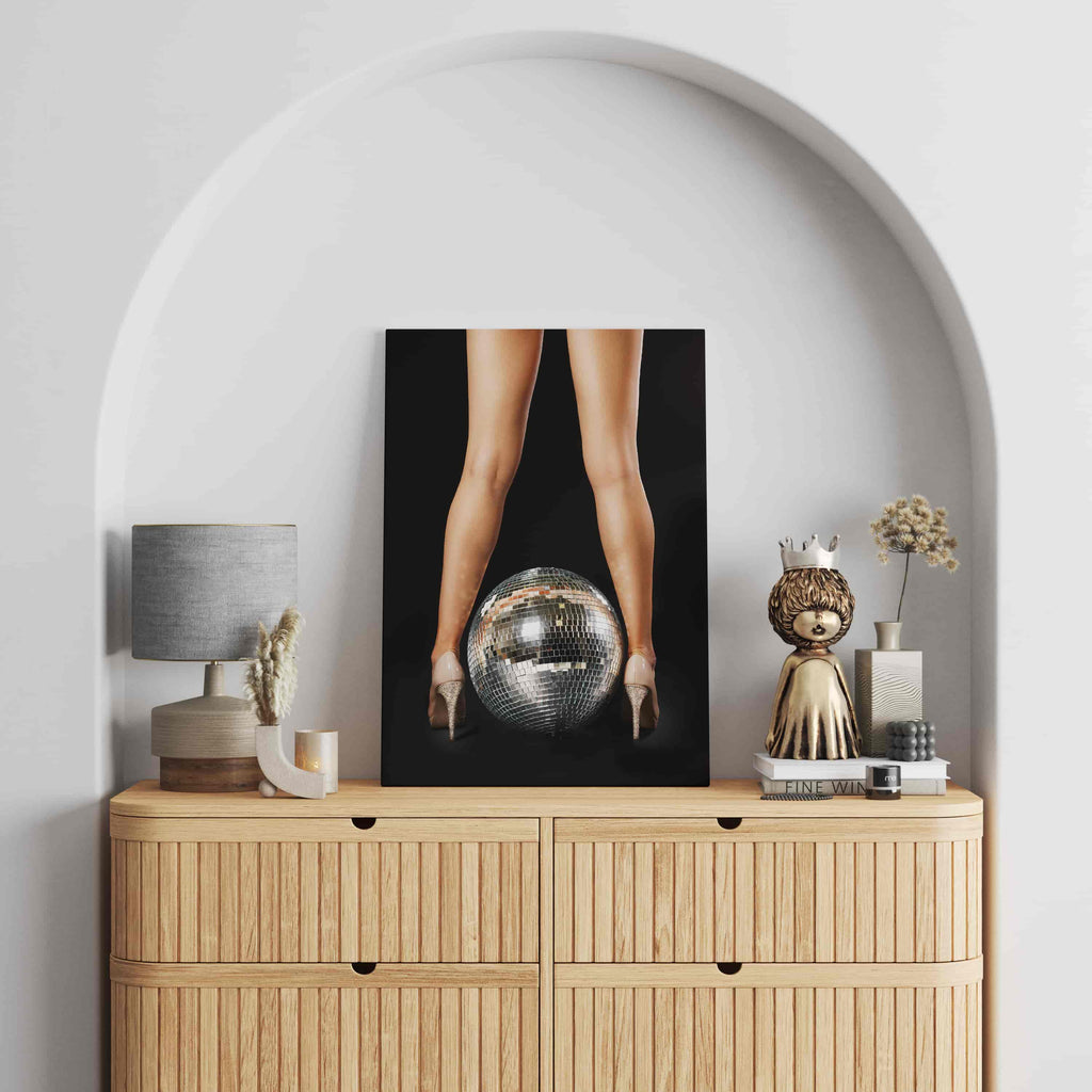 Disco Ball Legs Canvas Wall Art Print | Canvas wall art print by Wall Nostalgia. Custom Canvas Prints, Made in Calgary, Canada | Large canvas prints, canvas prints, disco art print, disco wall art print, fashion wall art, party wall art, fashion art print, fashion canvas art, fashion wall art print, disco ball picture