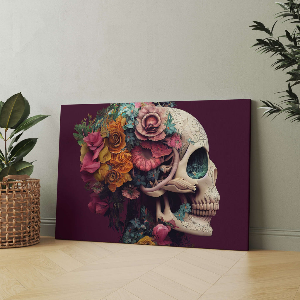 Sugar skull print |  Sugar skull art, Sugar skull canvas wall art or rolled canvas art, Skull flower print, Calavera skull, Skull art decor