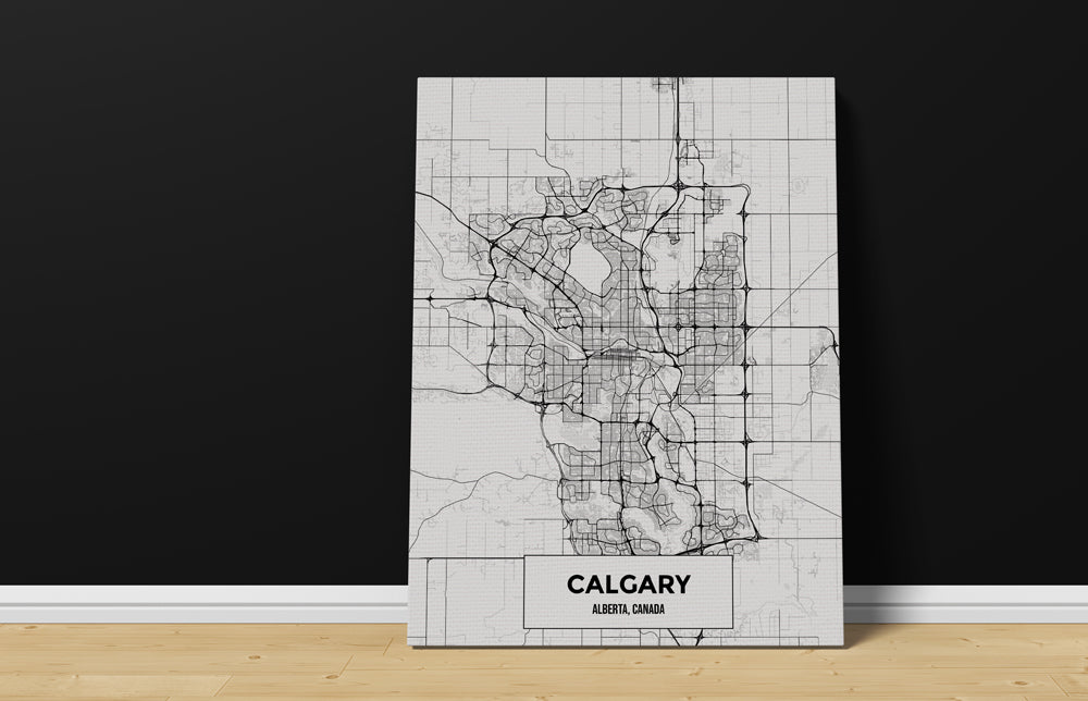 Custom city map of Calgary. This canvas wall art was made by Wall Nostalgia and is a customized city map canvas wall art print. 