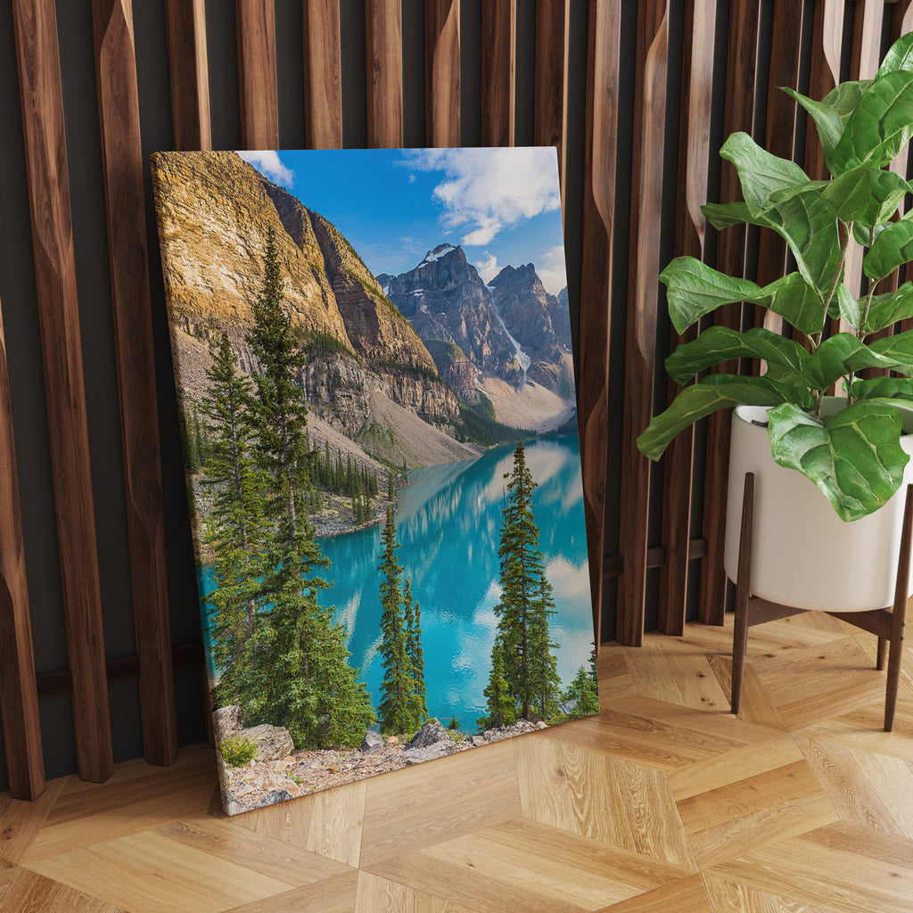 Moraine Lake Print | Canvas wall art print by Wall Nostalgia. FREE SHIPPING on all orders. Custom Canvas Prints, Made in Calgary, Canada | Large canvas prints, framed canvas prints, Banff canvas print | Canvas wall art print, Banff print, Banff wall art, Banff painting, Mountain lake print, Mountain print, Moraine Lake