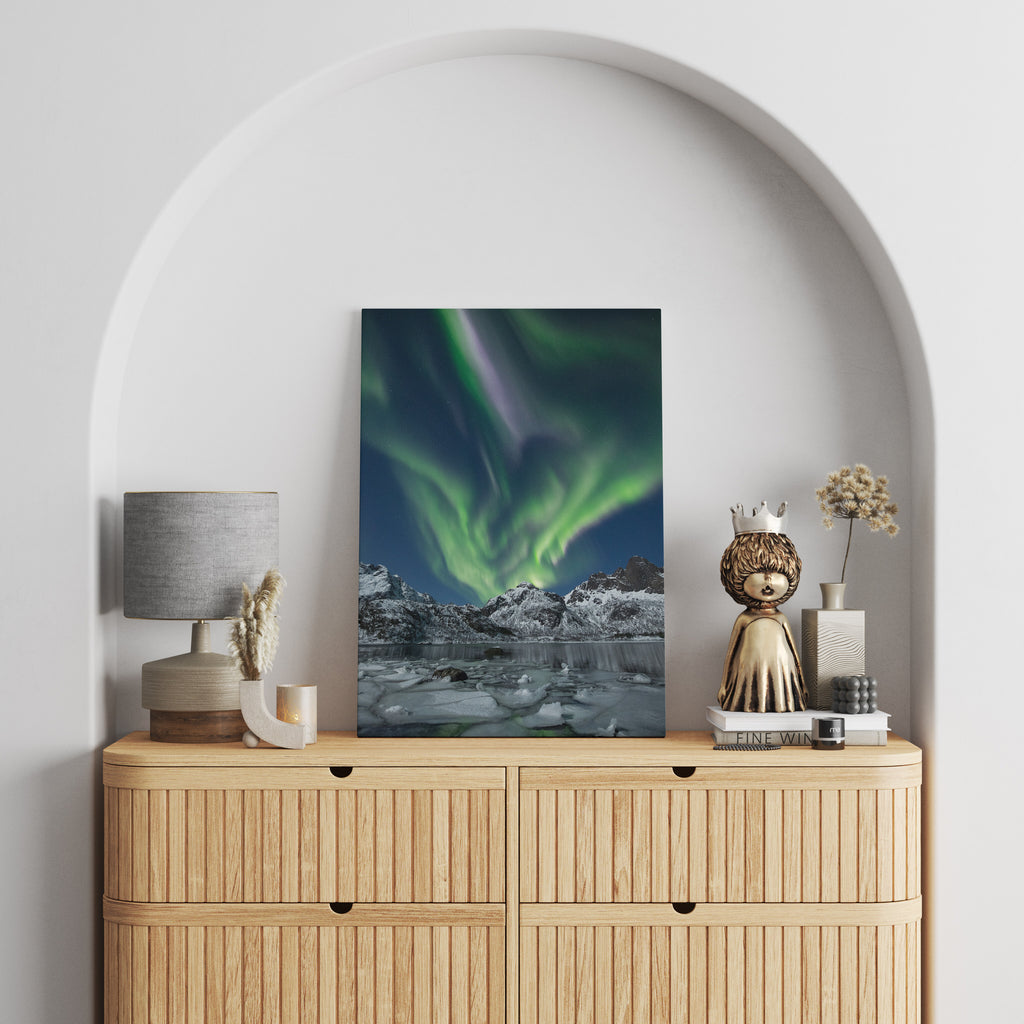 Northern Lights Print | Canvas wall art print by Wall Nostalgia. FREE SHIPPING on all orders. Custom Canvas Prints, Made in Calgary, Canada, Large canvas prints, framed canvas prints, Northern lights Canvas Wall Art Print, Northern lights print, Northern lights wall art, Aurora borealis print, Mountain wall art, Aurora