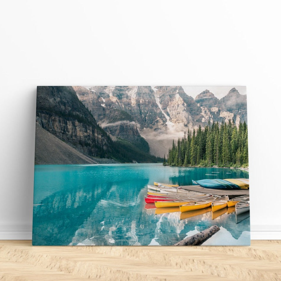 Banff Print | Canvas wall art print by Wall Nostalgia. FREE SHIPPING on all orders. Custom Canvas Prints, Made in Calgary, Canada | Large canvas prints, framed canvas prints, Moraine Lake print | Mountain lake wall art, Banff print, Lake Moraine print, Moraine lake canvas, Banff National Park, Lake Louise wall art