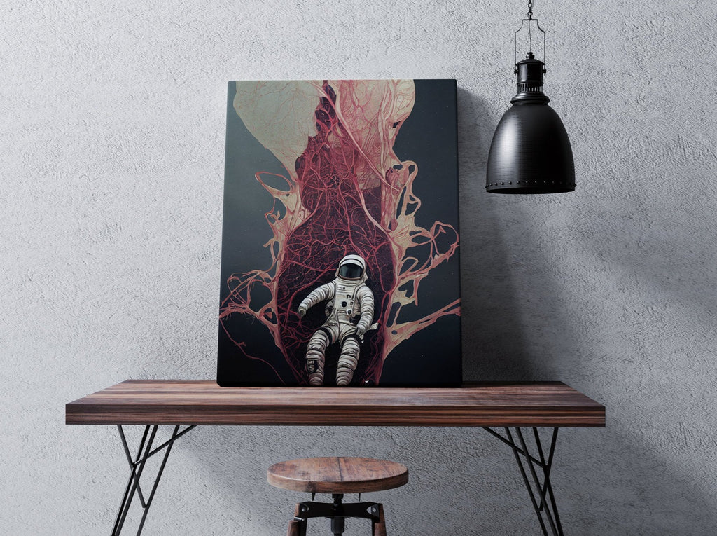 Astronaut Print | Canvas wall art print by Wall Nostalgia. FREE SHIPPING on all orders. Custom Canvas Prints, Made in Calgary, Canada | Large canvas prints, framed canvas prints, Astronaut Canvas Print | Astronaut print, Astronaut wall art print, Space man print, Astronaut flower print, Pink wall art, Space print art