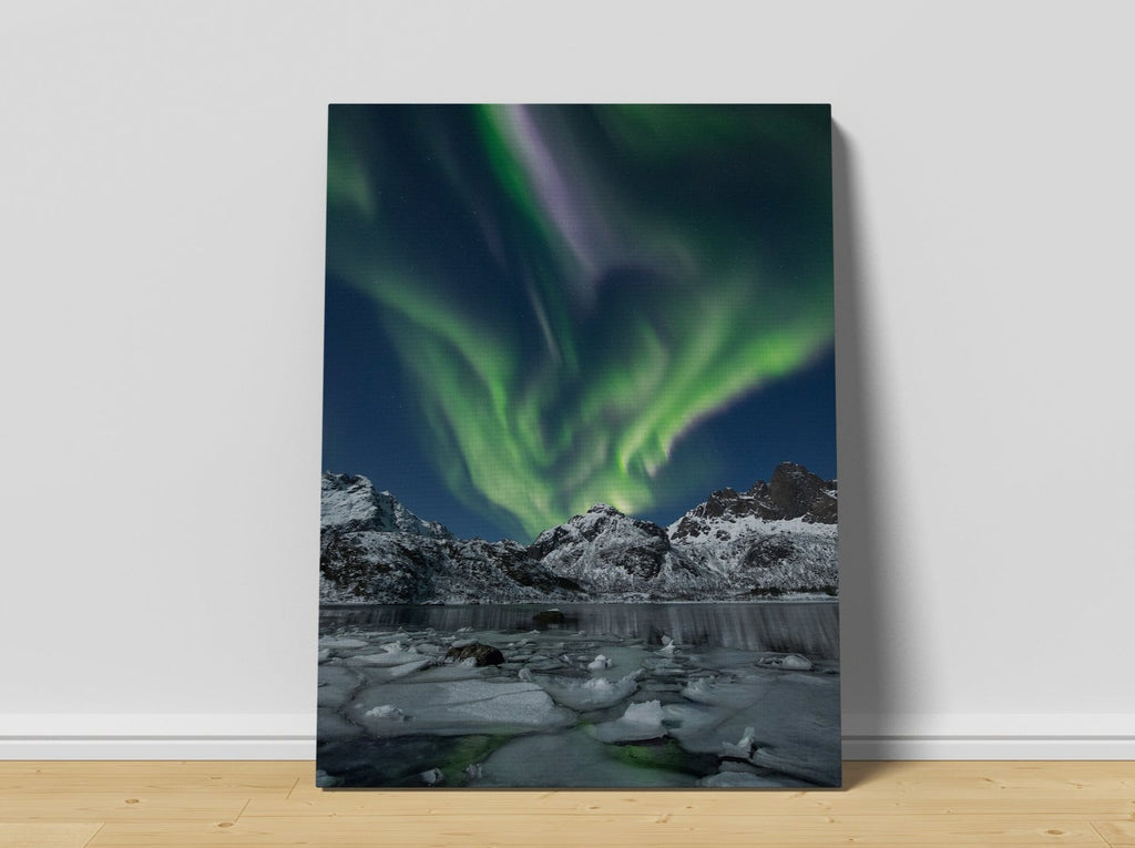 Northern Lights Print | Canvas wall art print by Wall Nostalgia. FREE SHIPPING on all orders. Custom Canvas Prints, Made in Calgary, Canada, Large canvas prints, framed canvas prints, Northern lights Canvas Wall Art Print, Northern lights print, Northern lights wall art, Aurora borealis print, Mountain wall art, Aurora