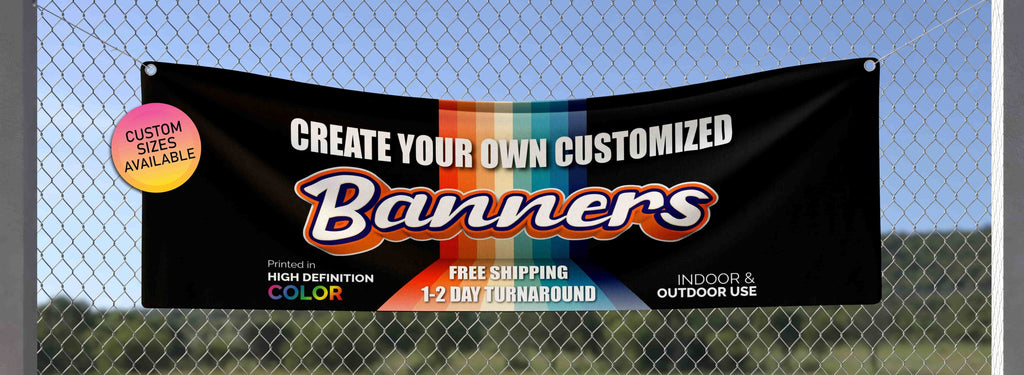 Custom banner from Wall Nostalgia on an outdoor fence. This custom vinyl banner was made in Canada. Custom banner canada, custom vinyl banners canada