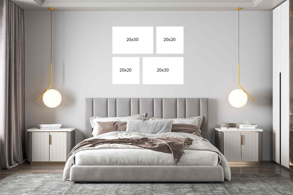This gallery wall package of custom canvas photo prints is made up of two 20x30 canvas photo prints and  two 20x20 square custom photo prints laid out create a pinwheel layout. Wall Nostalgia is a Canadian custom canvas printer and can create custom gallery wall layouts and ideas quickly and easily. Canvas photo prints take 1-2 days to produce and ship anywhere in North America for free. Create your own gallery wall layout today or choose from our various gallery wall ideas and gallery wall layouts.