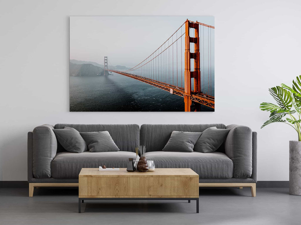 San Francisco Bridge Print | Canvas wall art print by Wall Nostalgia. Custom Canvas Prints, Made in Calgary, Canada | Large canvas prints, canvas prints, San Francisco Bridge Canvas Print, City Wall Art Print, Living room wall art prints Canada. anS Francisco bridge art prints, San Francisco wall art prints canada