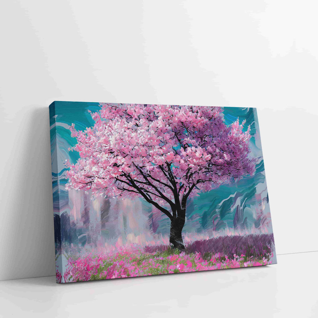 Pink Cherry Blossom Tree Canvas Wall Art Print | Canvas wall art print by Wall Nostalgia. Custom Canvas Prints Made in Canada | Large canvas prints, canvas wall art Canada, trendy wall art, cherry blossom wall art print, cherry blossom canvas, bedroom wall art, living room wall art, contemporary wall art