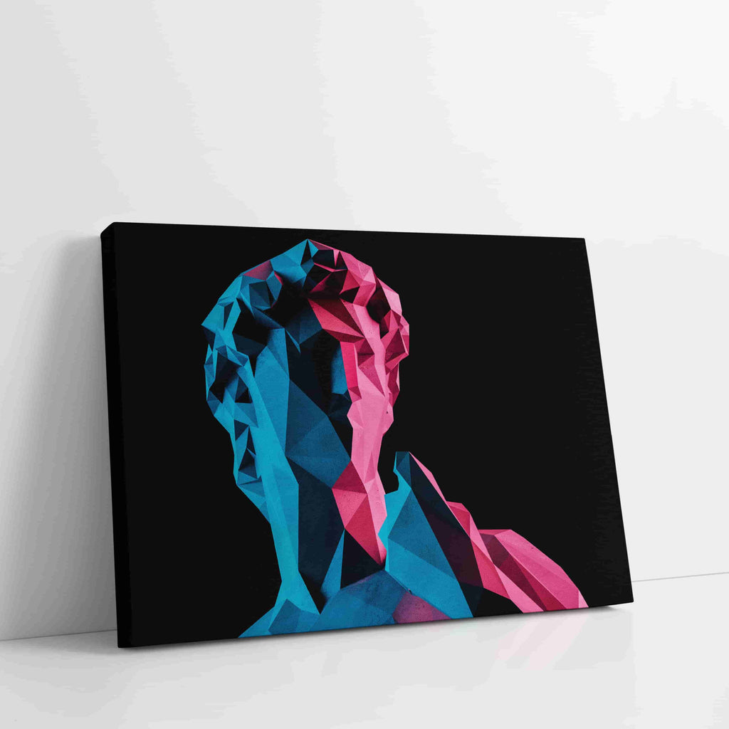 Neon Greek God Canvas Wall Art Print | Canvas wall art print by Wall Nostalgia. Custom Canvas Prints, Made in Canada | Wall Art Canada, Canvas Art Canada, Large canvas prints Canada, Wall Art for Living Room, Wall Art for Office, Wall Art for Bedroom, Canvas Prints Canada, greek god art prints, greek god wall art, trendy wall art prints, modern wall art prints, neon wall art prints, greek statue wall art, unique wall art prints, geometric wall art prints