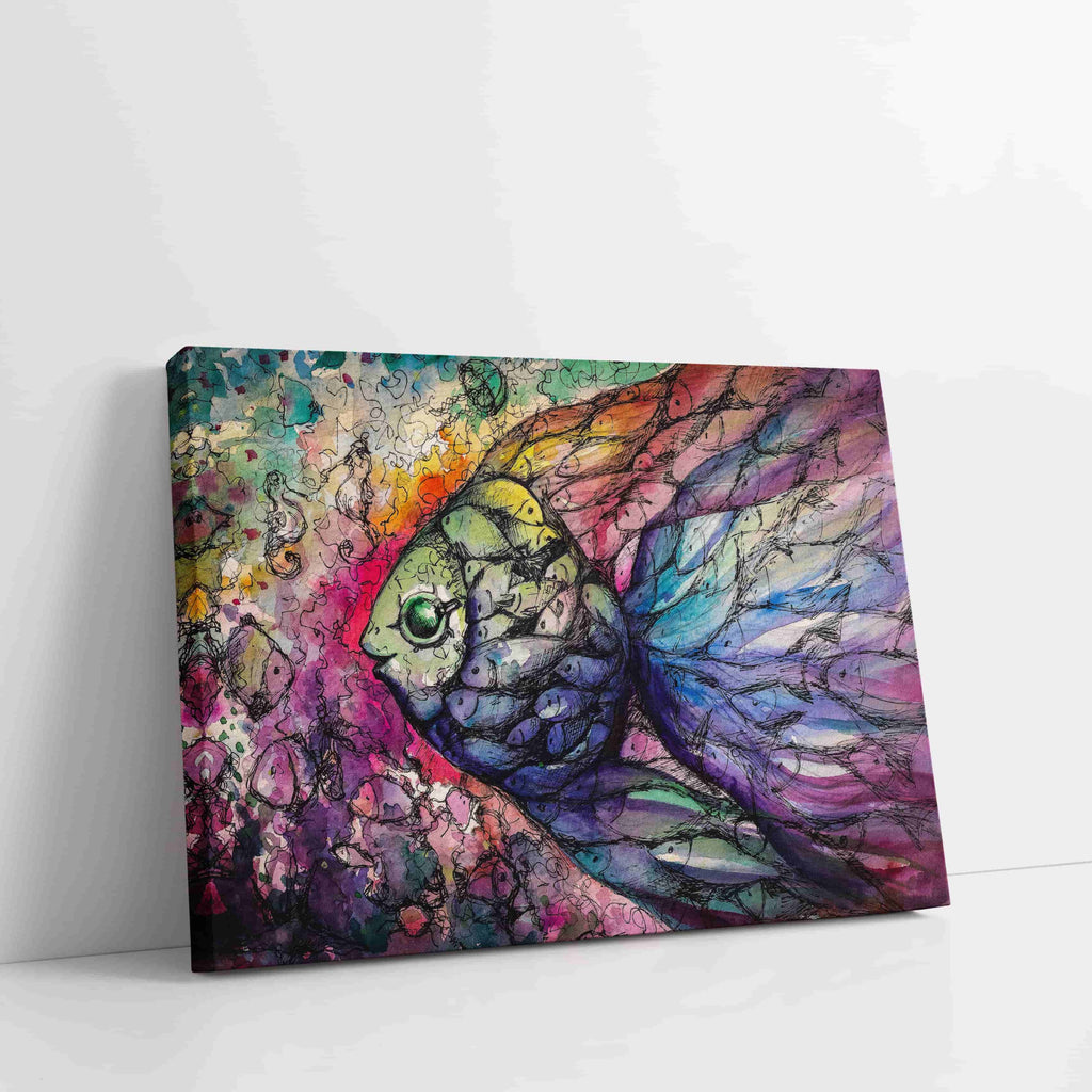 Mosaic Fish Canvas Wall Art Print | Canvas wall art print by Wall Nostalgia. Custom Canvas Prints, Made in Canada | Wall art for living room, Wall art for bedroom, Wall art for bathroom, Wall art prints Canada, Canvas art prints Canada, trendy wall art canada, contemporary wall art canada