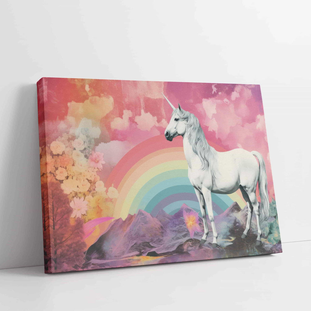 Magical Unicorn Rainbow Art Print, Girls Bedroom Art, Whimsical Dreamy Art, Pink Coquette Wall Art, Rainbow Girly Bedroom Art, Preppy Art