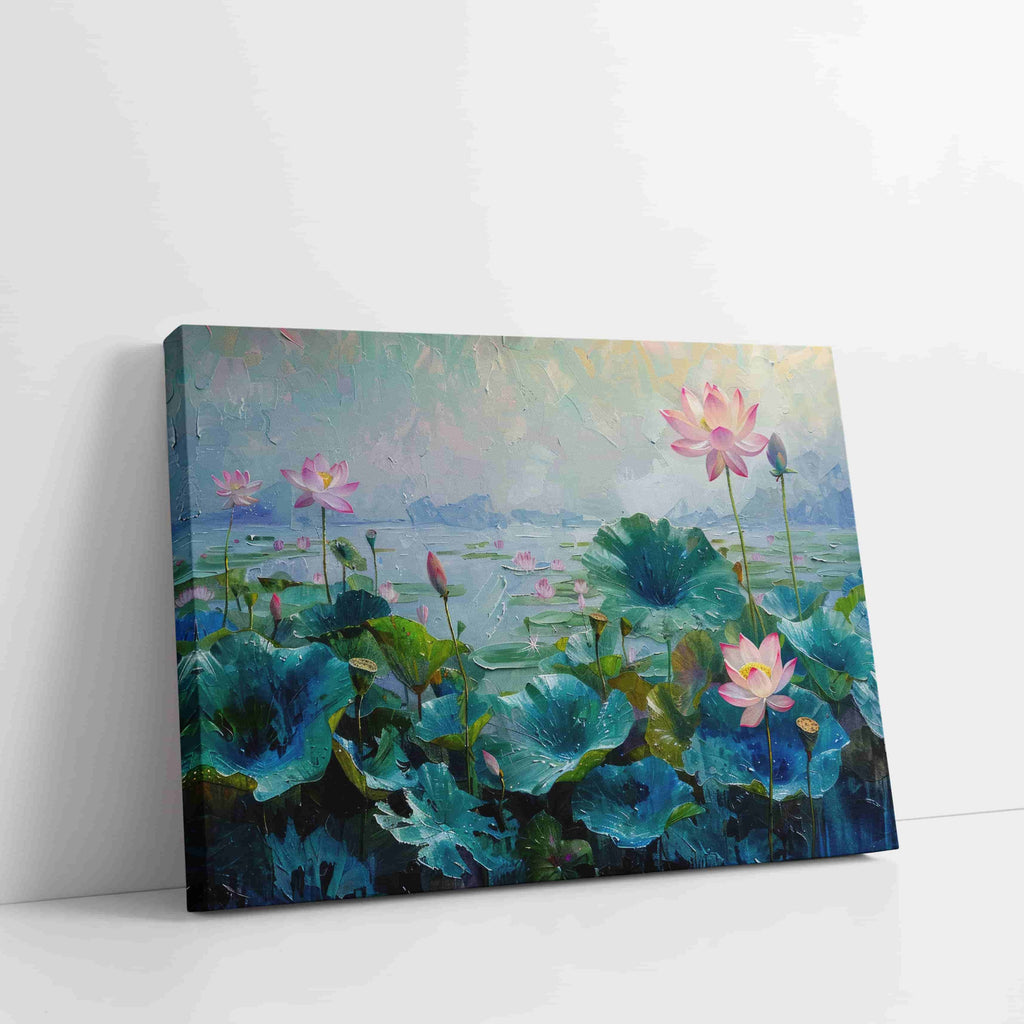 Water Lilies Painting Canvas Print | Canvas wall art print by Wall Nostalgia. Custom Canvas Prints, Made in Calgary, Canada | Large canvas prints, framed canvas prints, water lilies painting, water lily painting, flower art prints, flower wall art prints canada, custom canvas prints, custom photo canvas prints, popular wall art prints, trendy wall art prints, living room wall art prints, bedroom wall art prints