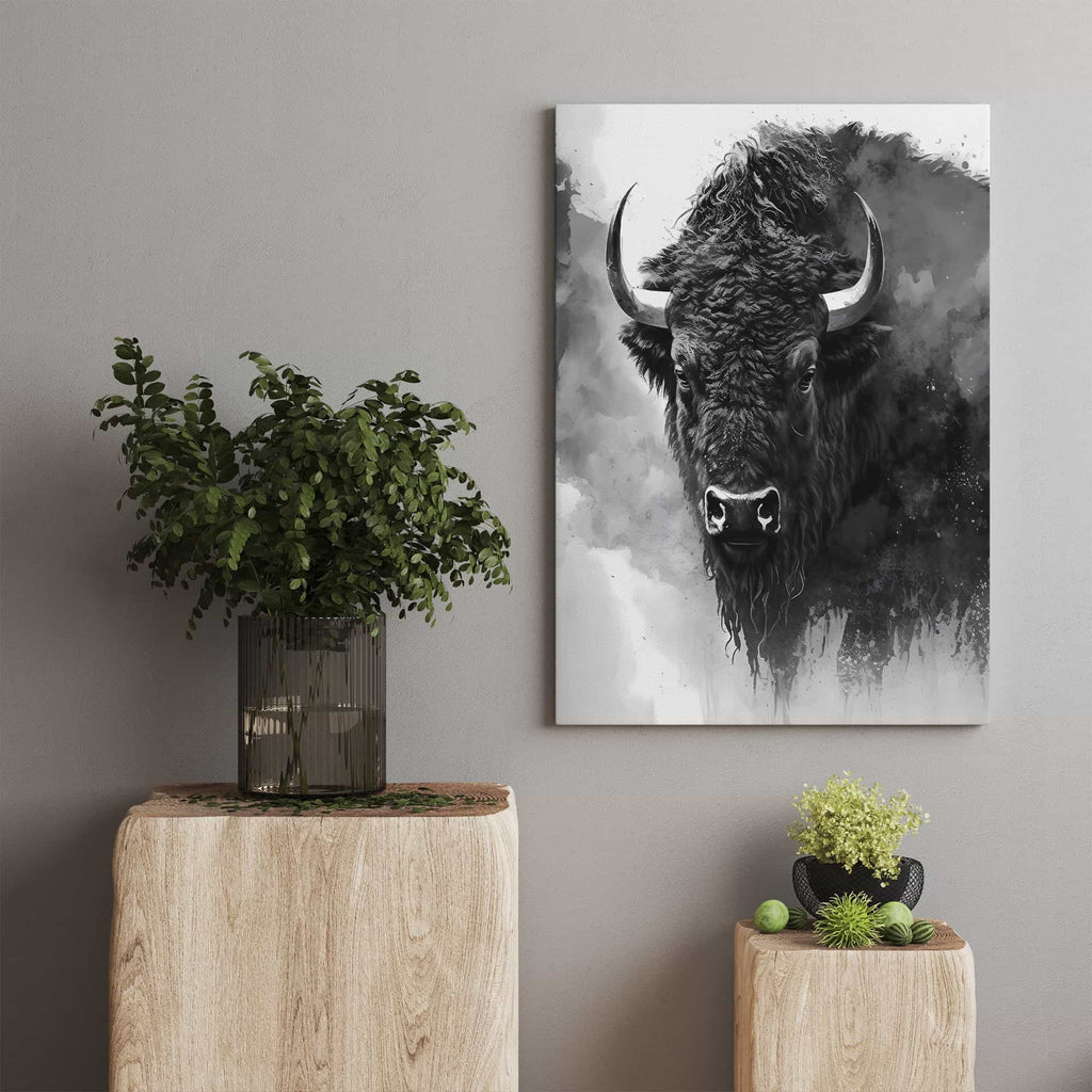 Black and White Buffalo Canvas Print, Buffalo Canvas Art Prints Canada | Canvas wall art print by Wall Nostalgia. Custom canvas prints, large canvas prints, framed canvas prints, Buffalo Canvas Print | Buffalo Canvas Art, Buffalo Print Art, Buffalo Wall Art, Buffalo Canvas, Buffalo Wall Print, Buffalo Art Print Canvas