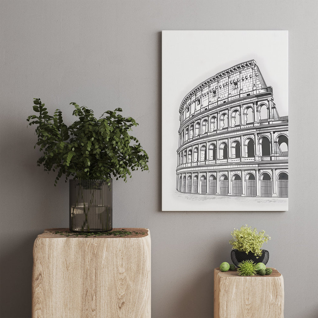 Colosseum Canvas Prints, Minimalist Line Art Canvas Prints Canada | Canvas wall art print by Wall Nostalgia. Custom canvas prints, large canvas prints, framed canvas prints, Line Art Canvas Print, Colosseum Art Print, Minimalist Line Art Print, Italy Canvas Art, Italy Canvas Print, Architecture print, Rome Canvas Art 