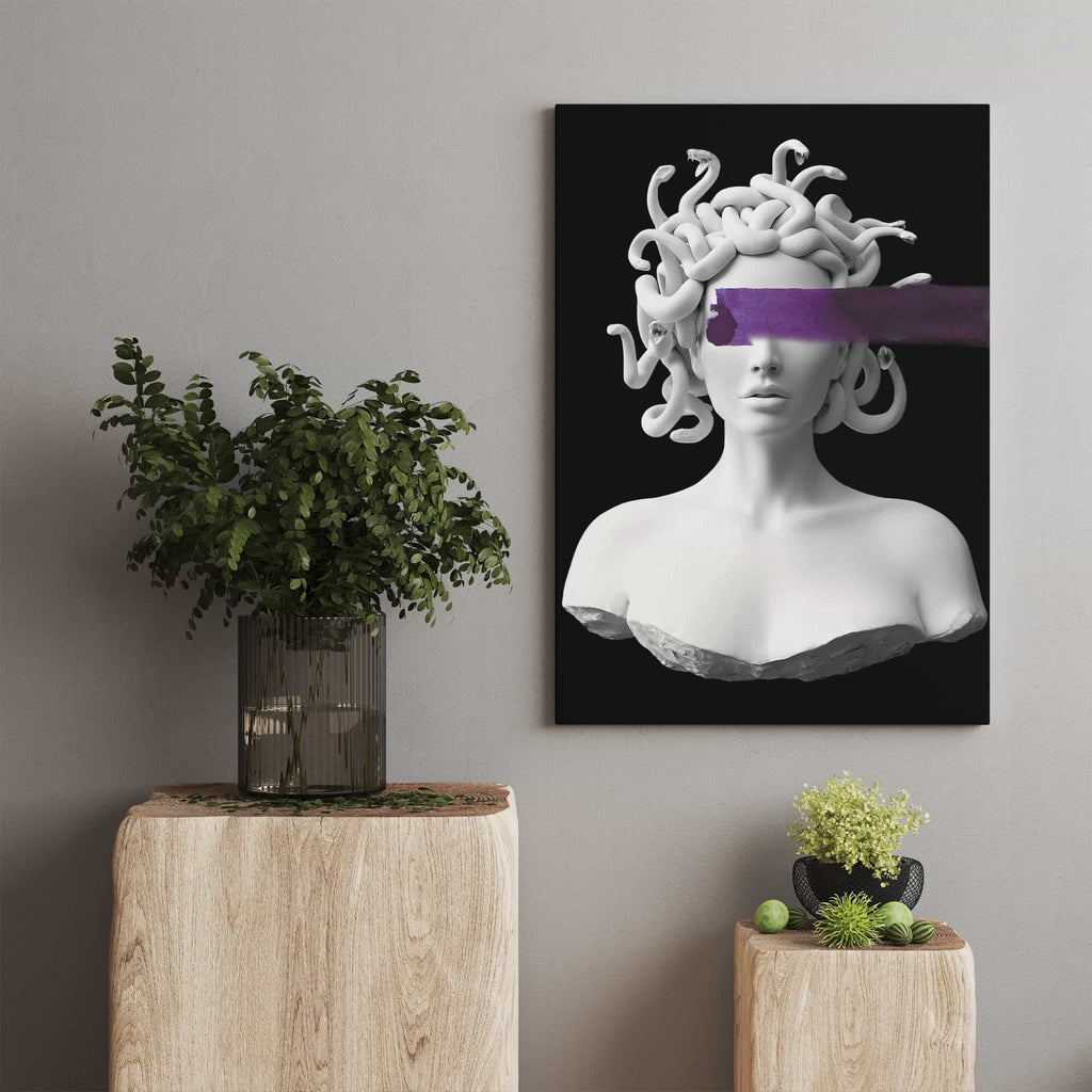 Medusa Canvas Print | Canvas wall art print by Wall Nostalgia. Custom Canvas Prints, Made in Calgary, Canada | Large canvas prints, framed canvas prints, Medusa Art Prints, Medusa Wall Art Prints Canada, trendy wall art prints canada, canvas wall art canada, medusa statue art print, mythology wall art, mythological art