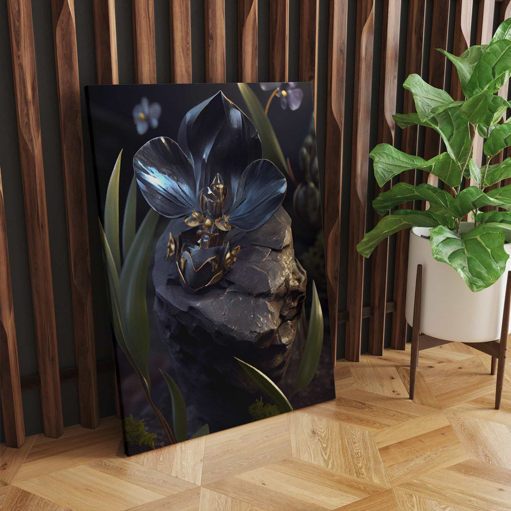Black Orchid Canvas Wall Art Print | Canvas wall art print by Wall Nostalgia. Custom Canvas Prints, Made in Calgary, Canada | Large canvas prints, Black Orchid Canvas Print, Orchid Art Print, Orchid Canvas Wall Art, Flower Wall Art Print, Black flower art, Black Flower Print, Modern Art Print, Canvas art prints Canada