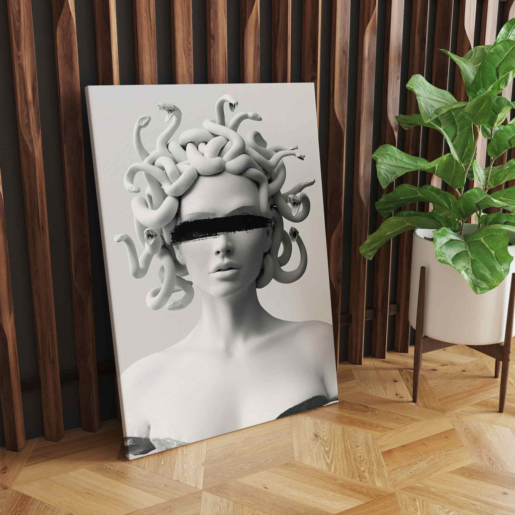Medusa Print | Canvas wall art print by Wall Nostalgia. Custom Canvas Prints, Made in Calgary, Canada | Large canvas prints, framed canvas prints, medusa art print, medusa wall art, medusa wall hanging, medusa decor, canvas wall art prints canada, trendy wall art prints canada, black and white medusa canvas art print