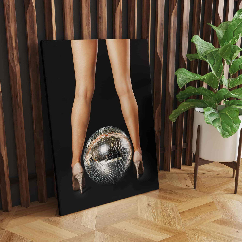 Disco Ball Legs Canvas Wall Art Print | Canvas wall art print by Wall Nostalgia. Custom Canvas Prints, Made in Calgary, Canada | Large canvas prints, canvas prints, disco art print, disco wall art print, fashion wall art, party wall art, fashion art print, fashion canvas art, fashion wall art print, disco ball picture