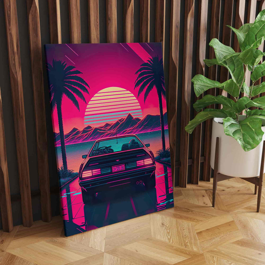 Retro Synthwave Car Print | Canvas wall art print by Wall Nostalgia. Custom Canvas Prints, Made in Calgary, Canada | Large canvas prints, framed canvas prints, Retro Synthwave Canvas Print, Synthwave Wall Art, Synthwave Canvas, Synthwave Art, Vaporwave Print, Vaporwave Wall Art, Vaporwave Canvas Art, Retro vaporwave