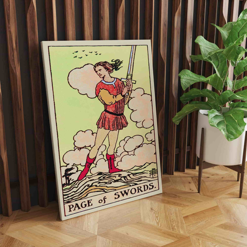 Page of Swords Tarot Card Canvas Print | Canvas wall art print by Wall Nostalgia. Custom Canvas Prints, Made in Calgary, Canvas wall art canada, Tarot Cards Printing Canada, Page of Swords Tarot Card Art Prints, Tarot Card canvas art, tarot card art, Tarot Cards Canada, Tarot Card Pictures, canvas prints Canada