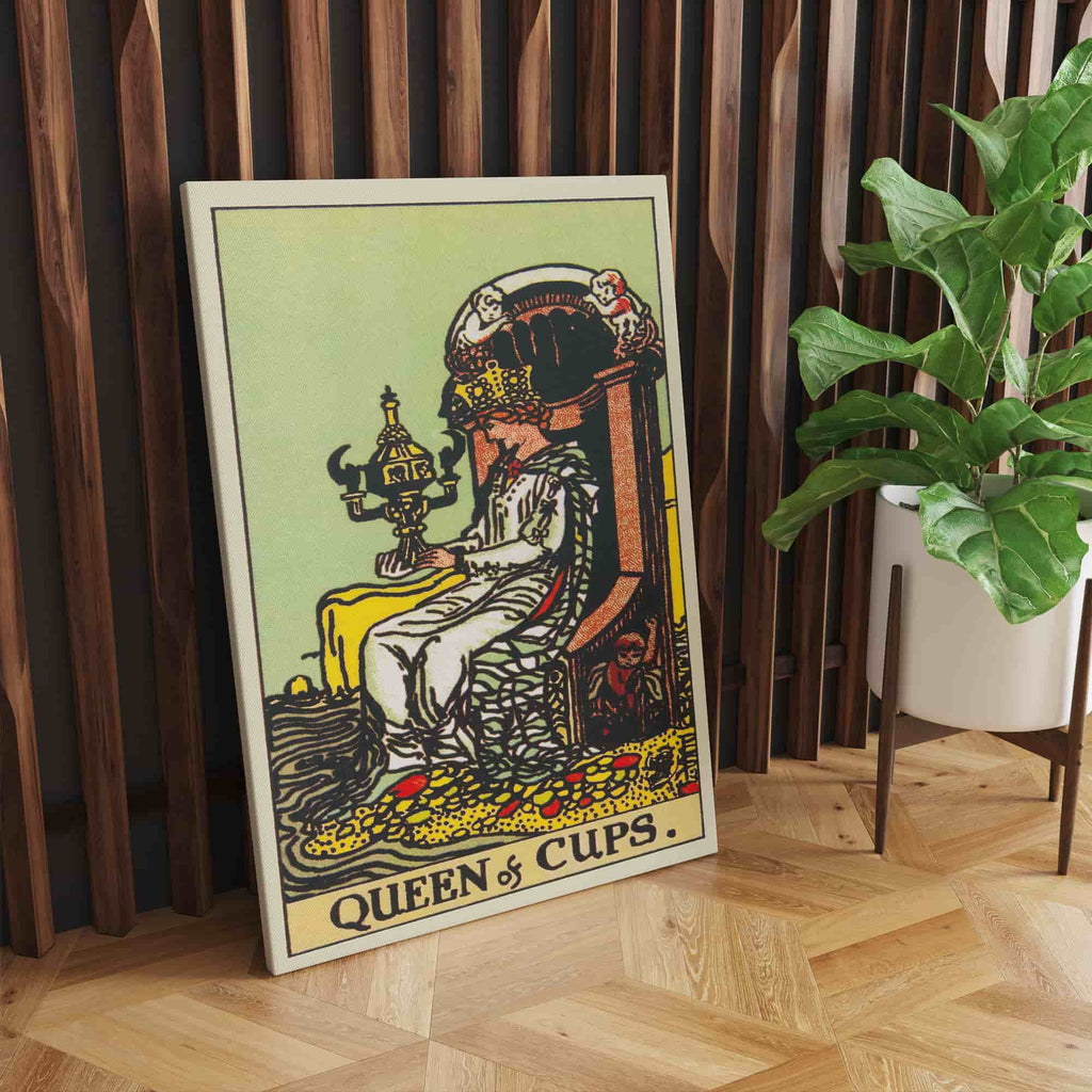 Queen of Cups Tarot Card Canvas Print | Canvas wall art print by Wall Nostalgia. Custom Canvas Prints, Made in Calgary, Canvas wall art canada, Tarot Cards Printing Canada, Tarot Card Art Prints, Tarot Card canvas art, queen of cups tarot card art, Tarot Cards Canada, Tarot Card Pictures, canvas prints Canada