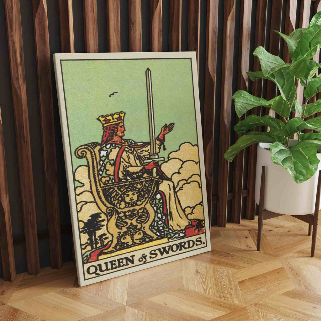 Queen of Swords Tarot Card Canvas Print | Canvas wall art print by Wall Nostalgia. Custom Canvas Prints, Made in Calgary, Canvas wall art canada, Tarot Cards Printing Canada, queen of swords Tarot Card Art Prints, Tarot Card canvas art, tarot card art, Tarot Cards Canada, Tarot Card Pictures, canvas prints Canada
