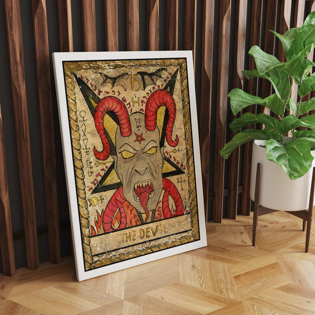 The Devil Tarot Card Canvas Print, Tarot Canvas Wall Art Prints Canada | Canvas wall art print by Wall Nostalgia. Custom Canvas Prints, Made in Calgary Large canvas prints, Devil Tarot Card Canvas Print, Tarot Card Print, Tarot Card Art, Tarot Card Art, Devil Tarot, Devil Tarot Card Art Prints, Tarot Print Devil, Tarot