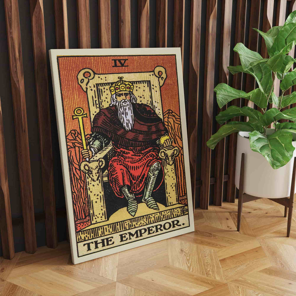 The Emperor Tarot Card Canvas Print | Canvas wall art prints by Wall Nostalgia. Custom canvas prints made in Calgary, canvas wall art canada, tarot cards printing Canada, the emperor tarot card art prints, tarot card canvas art, the emperor tarot card art, tarot cards canada, tarot card pictures, canvas prints Canada