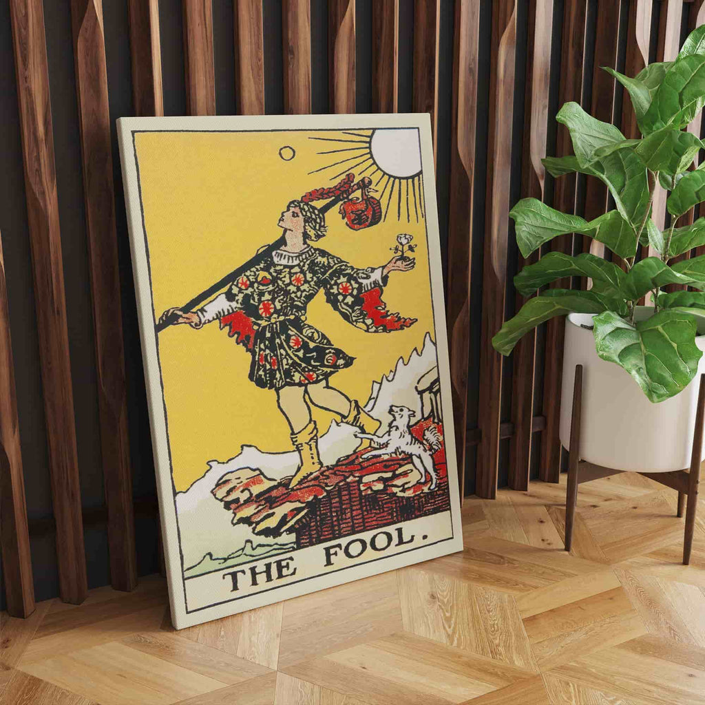 The Fool Tarot Card Canvas Print | Canvas wall art prints by Wall Nostalgia. Custom canvas prints made in Calgary, canvas wall art canada, tarot cards printing Canada, the fool tarot card art prints, fool tarot card canvas art, tarot card art, tarot cards canada, tarot card pictures, canvas prints Canada, tarot deck