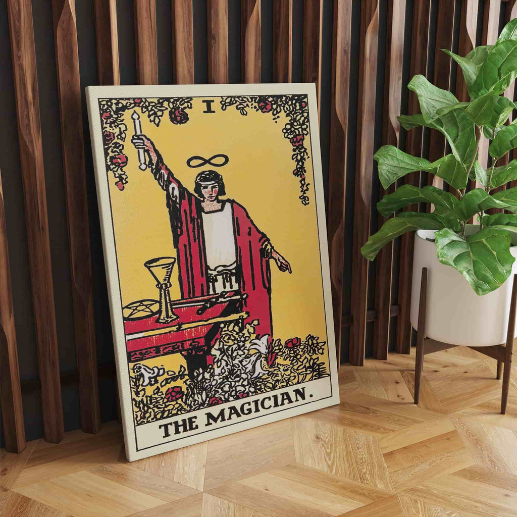 The Magician Tarot Card Canvas Print | Canvas wall art prints by Wall Nostalgia. Custom canvas prints made in Calgary, canvas wall art canada, tarot cards printing Canada, magician tarot card art prints, the magician tarot card canvas art, tarot card art, tarot cards canada, tarot card pictures, canvas prints Canada