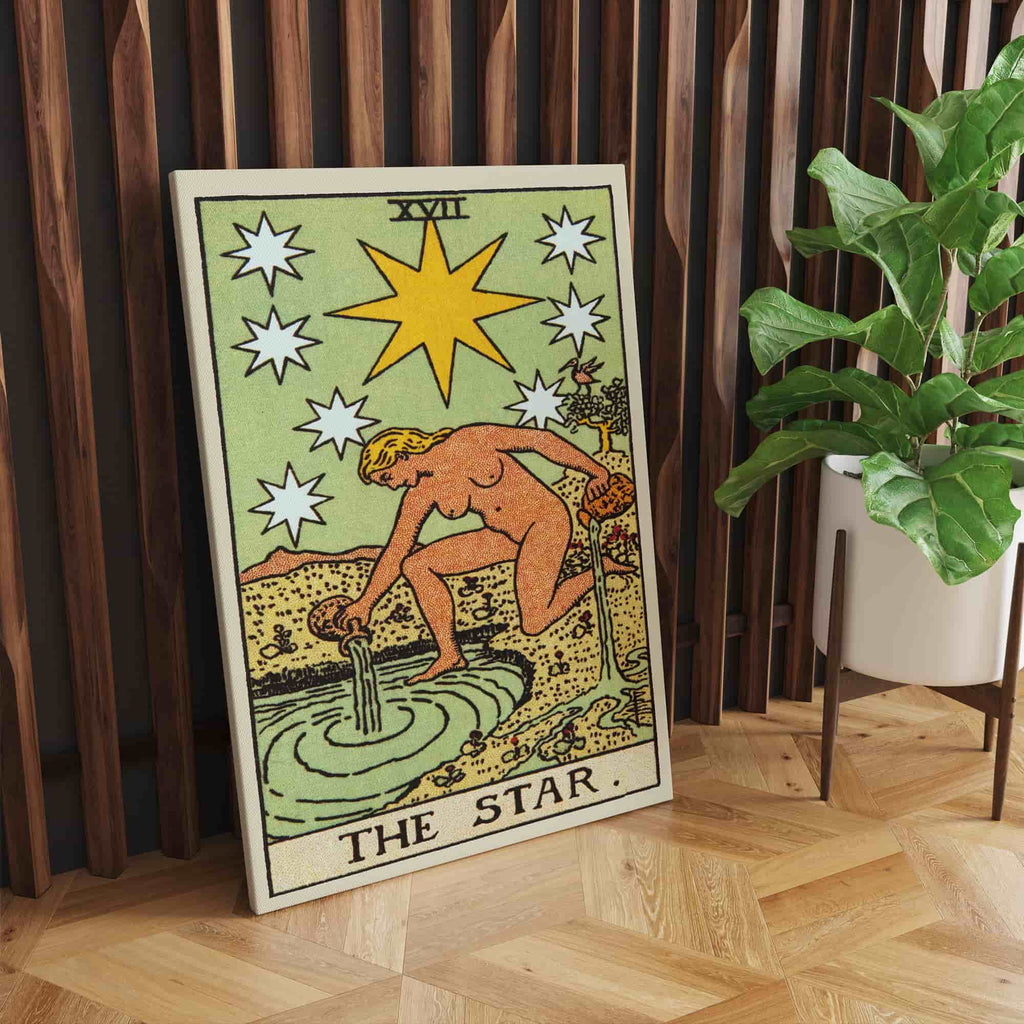The Star Tarot Card Canvas Print | Canvas wall art prints by Wall Nostalgia. Custom canvas prints made in Calgary, canvas wall art canada, tarot cards printing Canada, the star tarot card art prints, the star tarot card canvas art, the star tarot card art, tarot cards canada, tarot card pictures, canvas prints Canada