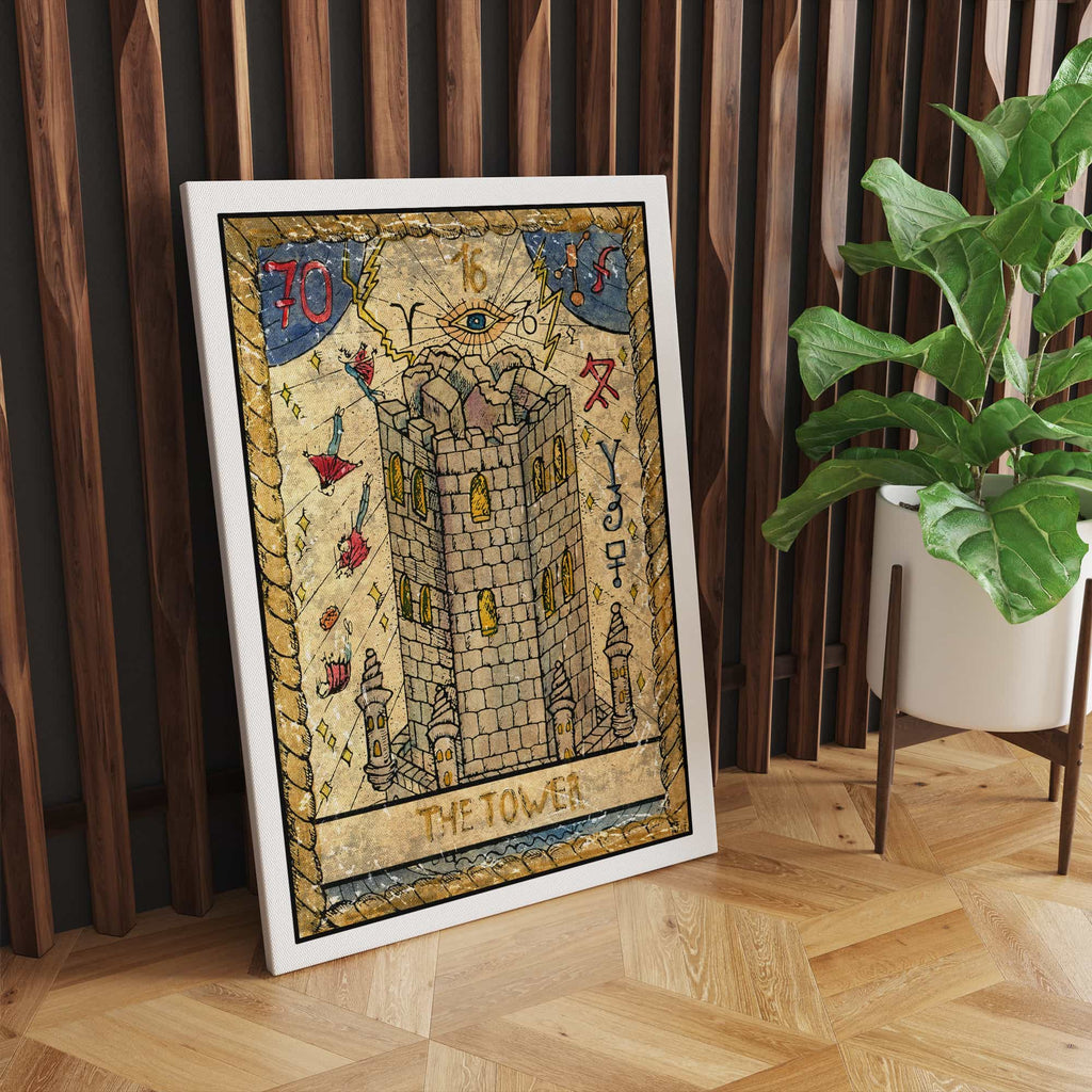 The Tower Tarot Card Canvas Wall Art Print | Canvas wall art print by Wall Nostalgia. Custom Canvas Prints, Made in Calgary, Canada, Large canvas prints, framed canvas prints, Tower Tarot Card Canvas Print | Tarot Print, Tarot Card Wall Art, Tarot Card Art Print, Tarot Card Canvas Art. Tower Tarot Card Canvas Art Print