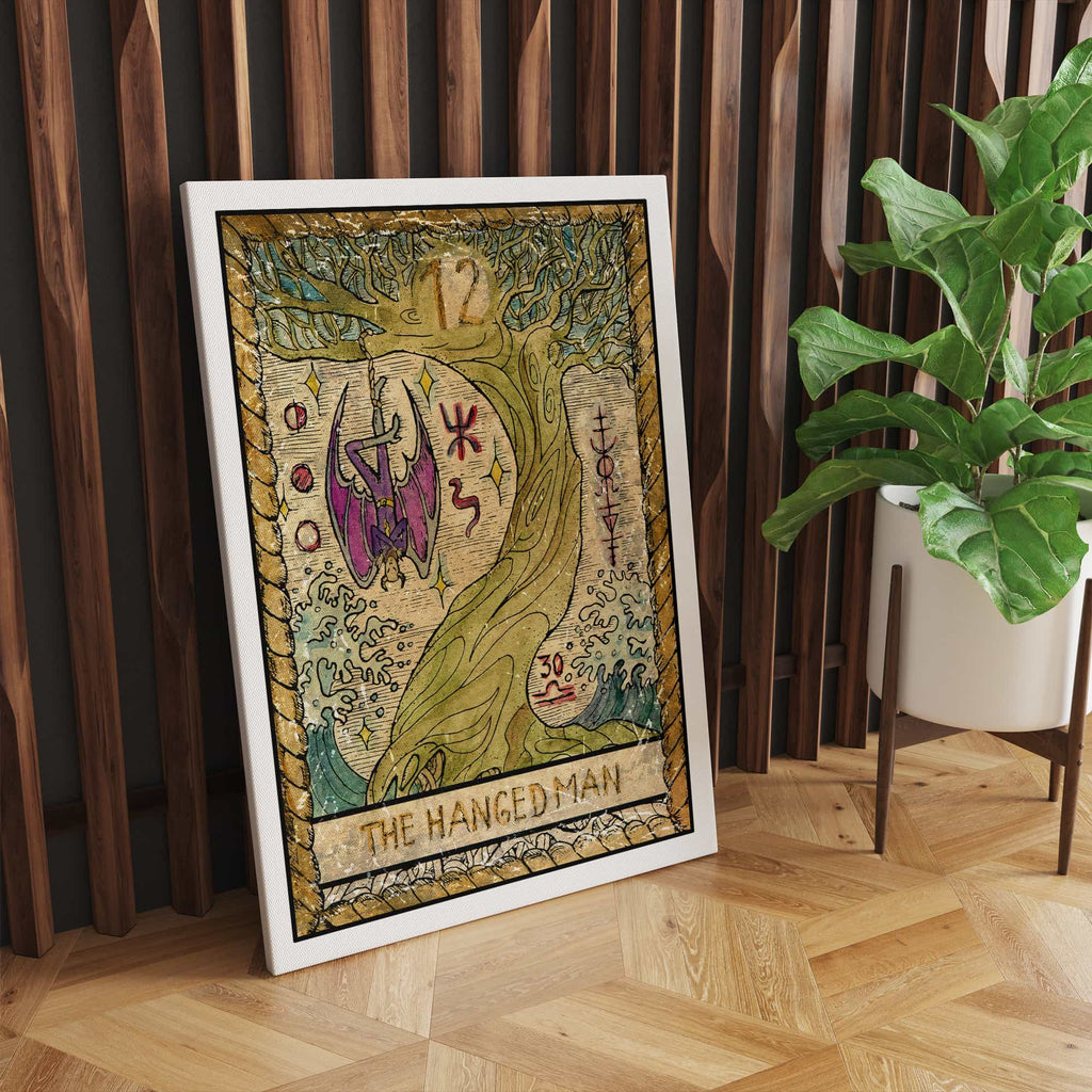 The Hanged Man Tarot Card Canvas Print | Canvas wall art print by Wall Nostalgia. Custom Canvas Prints, Made in Calgary, Canada | Large canvas prints, framed canvas prints, Hanged Man Tarot Card Canvas Art, Hanged Man Tarot Print, Tarot Card Print, Tarot Card Art, Hanged Man Tarot Card Wall Print, Tarot Card Wall Art