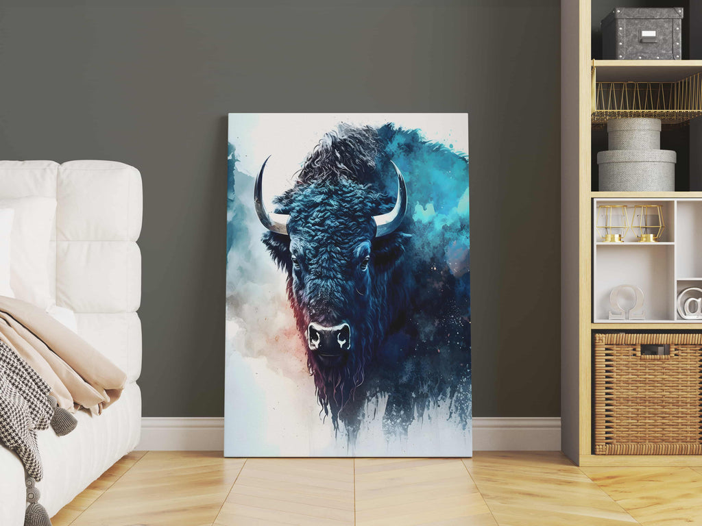 Blue Buffalo Canvas Print | Canvas wall art print by Wall Nostalgia. Custom canvas prints, made in Canada, large canvas prints, framed canvas prints, Blue Buffalo Print, Buffalo Canvas Print, Buffalo Art Print, Buffalo Canvas, Buffalo Wall Art, Buffalo Picture, Blue Buffalo Art Canvas, Buffalo Decor, Buffalo Wall Print