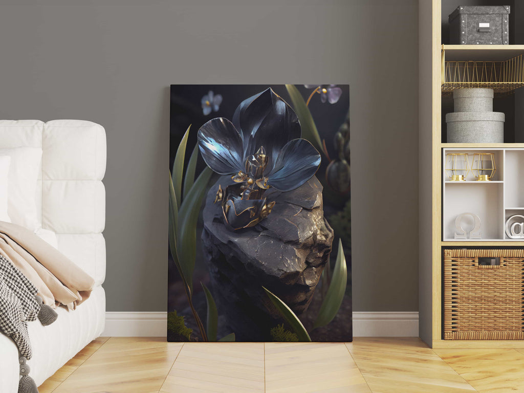 Black Orchid Canvas Wall Art Print | Canvas wall art print by Wall Nostalgia. Custom Canvas Prints, Made in Calgary, Canada | Large canvas prints, Black Orchid Canvas Print, Orchid Art Print, Orchid Canvas Wall Art, Flower Wall Art Print, Black flower art, Black Flower Print, Modern Art Print, Canvas art prints Canada
