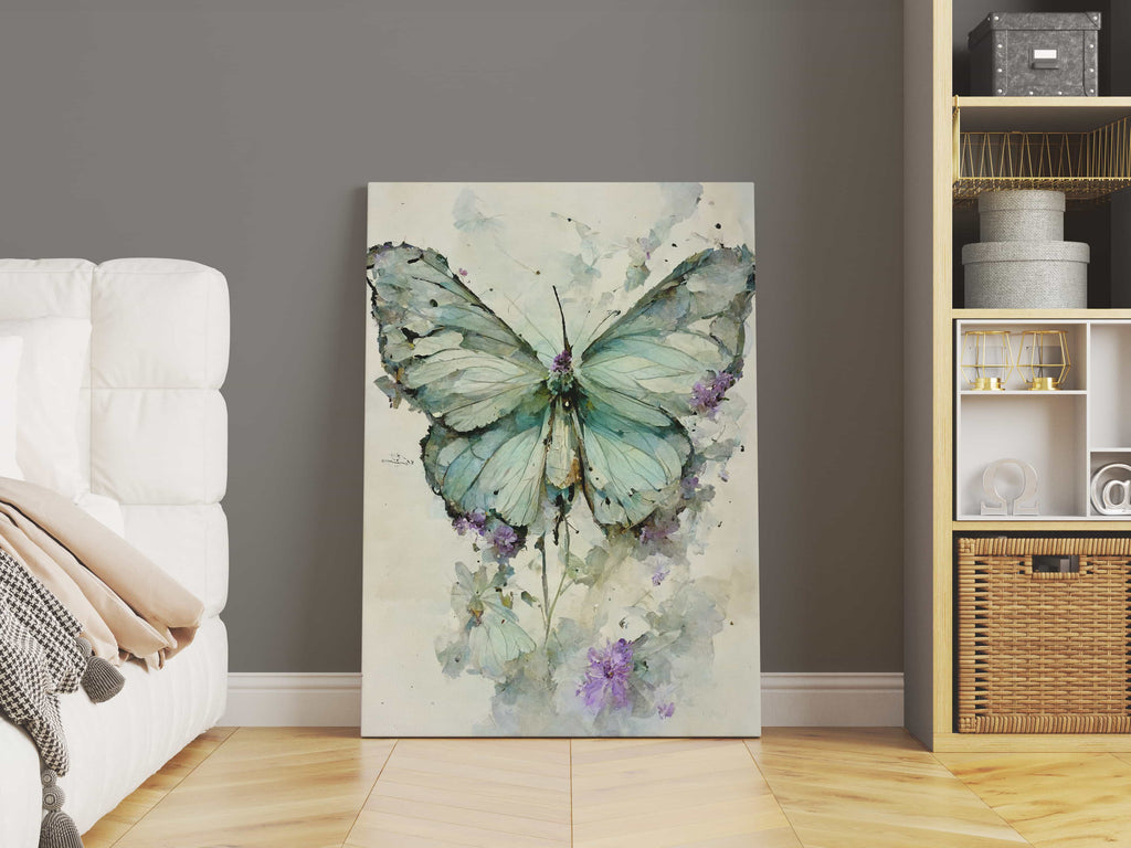 Mint Green Butterfly Canvas Print | Butterfly Canvas wall art print by Wall Nostalgia. Custom Canvas Prints, Made in Calgary, Canada | Large canvas prints, framed canvas prints, Mint Green Butterfly Canvas Wall Art, Pastel Canvas, Butterfly Print, Butterfly Art Print, Pastel Prints, Pastel Green Wall Art Butterflies