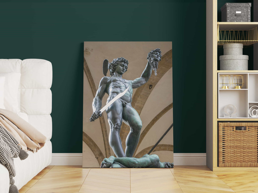Perseus with Head of Medusa Canvas Wall Art Print | Canvas wall art print by Wall Nostalgia. Custom Canvas Prints, Made in Calgary, Canada, Large canvas prints, framed canvas prints, Perseus with Head of Medusa Canvas Wall Art Print, Greek Art Print, Greek Canvas Print, Greek God Art Print, Medusa Art Print, Modern Art