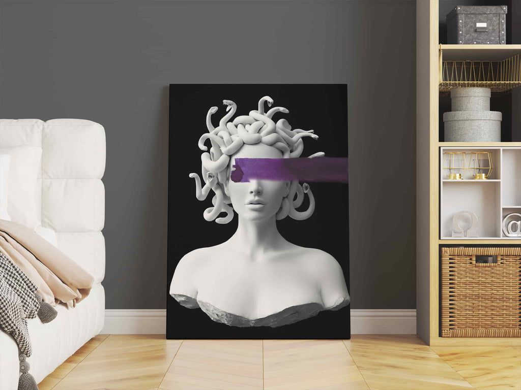 Medusa Canvas Print | Canvas wall art print by Wall Nostalgia. Custom Canvas Prints, Made in Calgary, Canada | Large canvas prints, framed canvas prints, Medusa Art Prints, Medusa Wall Art Prints Canada, trendy wall art prints canada, canvas wall art canada, medusa statue art print, mythology wall art, mythological art