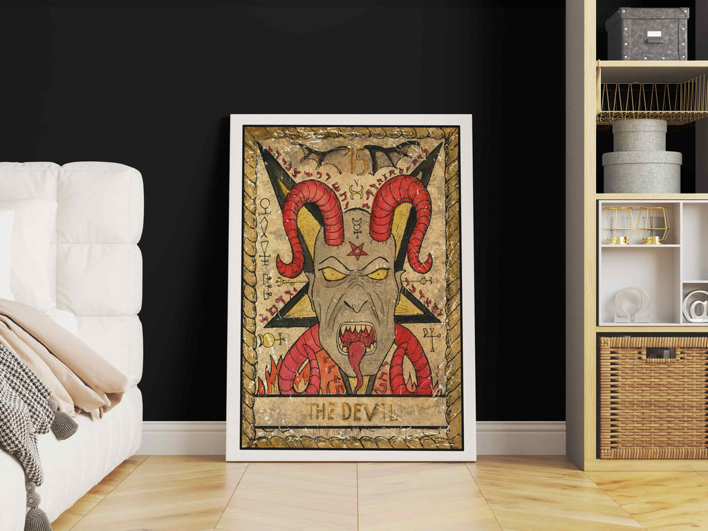 The Devil Tarot Card Canvas Print, Tarot Canvas Wall Art Prints Canada | Canvas wall art print by Wall Nostalgia. Custom Canvas Prints, Made in Calgary Large canvas prints, Devil Tarot Card Canvas Print, Tarot Card Print, Tarot Card Art, Tarot Card Art, Devil Tarot, Devil Tarot Card Art Prints, Tarot Print Devil, Tarot