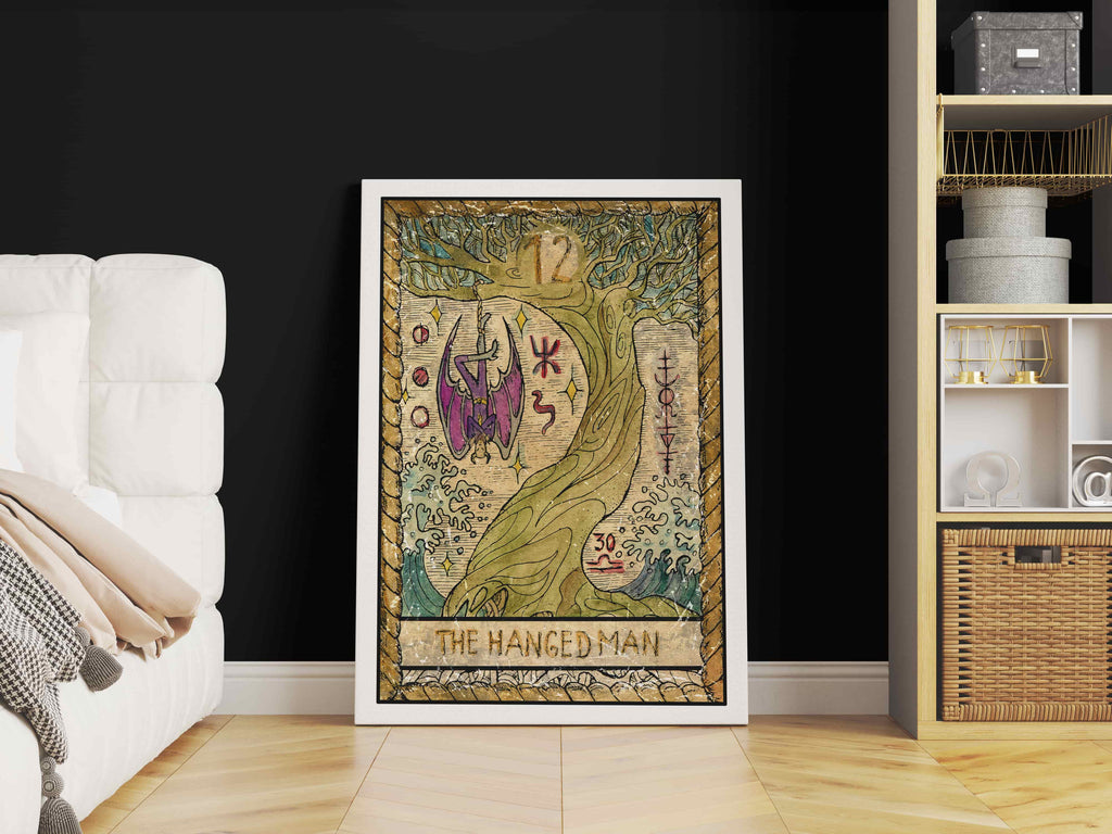 The Hanged Man Tarot Card Canvas Print | Canvas wall art print by Wall Nostalgia. Custom Canvas Prints, Made in Calgary, Canada | Large canvas prints, framed canvas prints, Hanged Man Tarot Card Canvas Art, Hanged Man Tarot Print, Tarot Card Print, Tarot Card Art, Hanged Man Tarot Card Wall Print, Tarot Card Wall Art