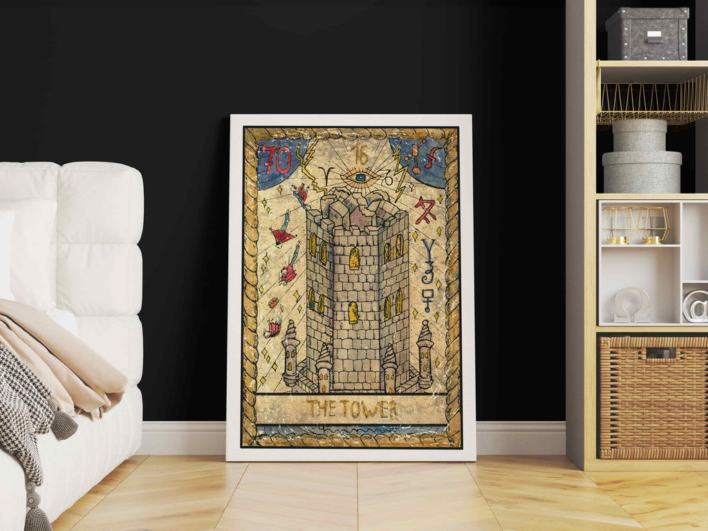 The Tower Tarot Card Canvas Wall Art Print | Canvas wall art print by Wall Nostalgia. Custom Canvas Prints, Made in Calgary, Canada, Large canvas prints, framed canvas prints, Tower Tarot Card Canvas Print | Tarot Print, Tarot Card Wall Art, Tarot Card Art Print, Tarot Card Canvas Art. Tower Tarot Card Canvas Art Print