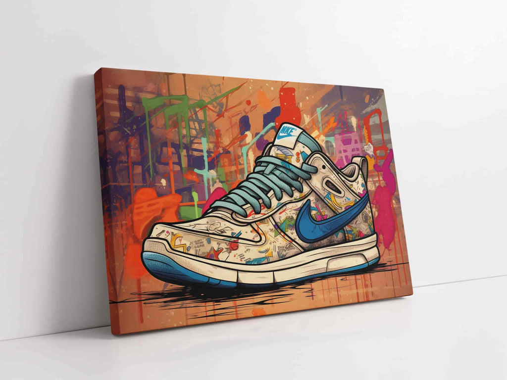 Graffiti Sneaker Canvas Print | Canvas wall art print by Wall Nostalgia. Custom Canvas Prints, Made in Calgary, Canada | Large canvas prints, canvas prints, graffiti wall art canvas, graffiti canvas art, sneaker canvas art, sneaker canvas painting, sneaker art prints, sneaker wall art, sneakerhead gifts, air jordans