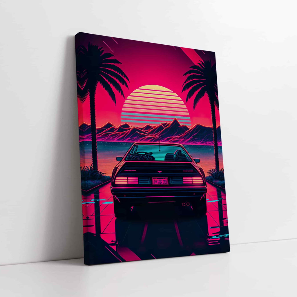 Retro Synthwave Car Print | Canvas wall art print by Wall Nostalgia. Custom Canvas Prints, Made in Calgary, Canada | Large canvas prints, framed canvas prints, Retro Synthwave Canvas Print, Synthwave Wall Art, Synthwave Canvas, Synthwave Art, Vaporwave Print, Vaporwave Wall Art, Vaporwave Canvas Art, Retro vaporwave