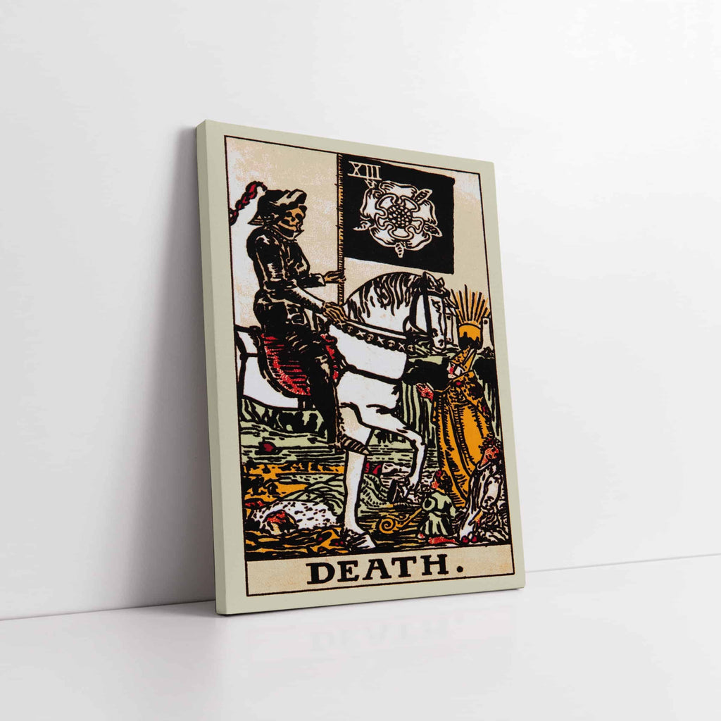 Death Tarot Card Art Print | Canvas wall art print by Wall Nostalgia. Custom Canvas Prints, Made in Calgary, Canvas wall art canada, Tarot Cards Printing Canada, Tarot Card Art Prints, Tarot Card canvas art, tarot card art, Tarot Cards Canada, Tarot Card Pictures, canvas prints canada, death tarot card art print canada