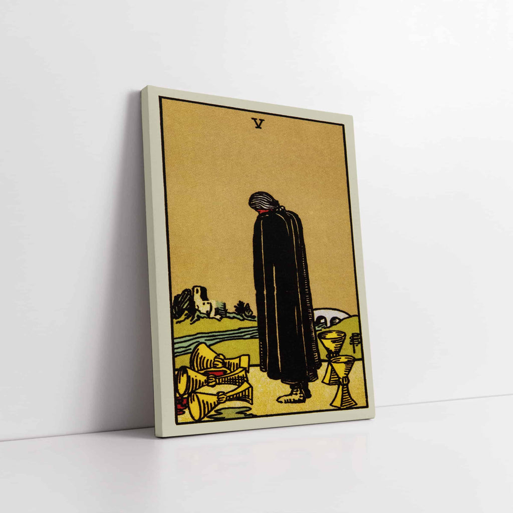 Five of Cups Tarot Art Print  | Canvas wall art print by Wall Nostalgia. Custom Canvas Prints, Made in Calgary, Canvas wall art canada, Tarot Cards Printing Canada, Tarot Card Art Prints, Tarot Card canvas art, tarot card art, Tarot Cards Canada, Tarot Card Pictures, canvas prints canada, Five of Cups Tarot Card Art