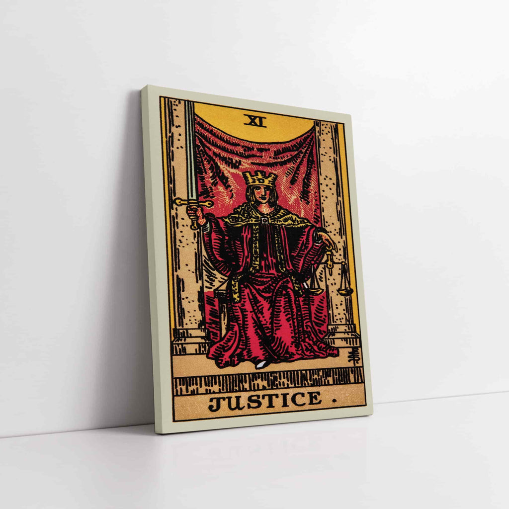 Justice Tarot Card Art Print | Canvas wall art by Wall Nostalgia. Custom Canvas Prints, Made in Calgary, Canvas wall art canada, Tarot Cards Printing Canada, Justice Tarot Card Art Prints, Tarot Card canvas art, Justice tarot card art, Tarot Cards Canada, Tarot Card Pictures, canvas prints Canada, tarot card prints