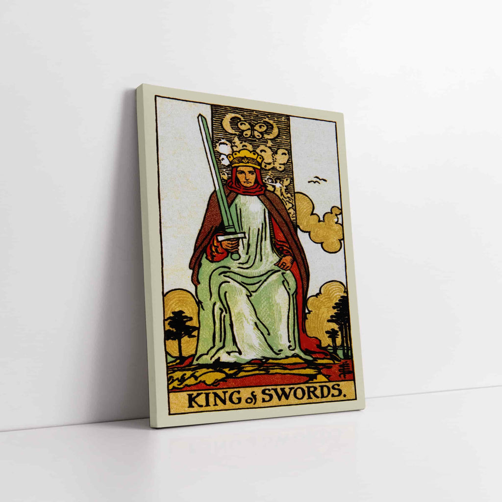 King of Swords Tarot Card Art Print | Canvas wall art print by Wall Nostalgia. Custom Canvas Prints, Canvas wall art canada, Tarot Cards Printing Canada, king of swords Tarot Card Art Prints, Tarot Card canvas art, king of swords tarot card art, Tarot Cards Canada, Tarot Card Pictures, canvas prints Canada