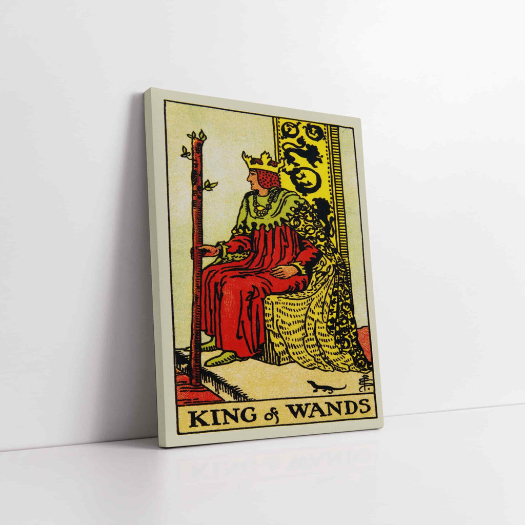 King of Wands Tarot Card Art Print | Canvas wall art by Wall Nostalgia. Custom Canvas Prints, Made in Calgary, Canvas wall art canada, Tarot Cards Printing Canada, king of wands Tarot Card Art Prints, king of wands Tarot Card canvas art, tarot card art, Tarot Cards Canada, Tarot Card Pictures, canvas prints Canada