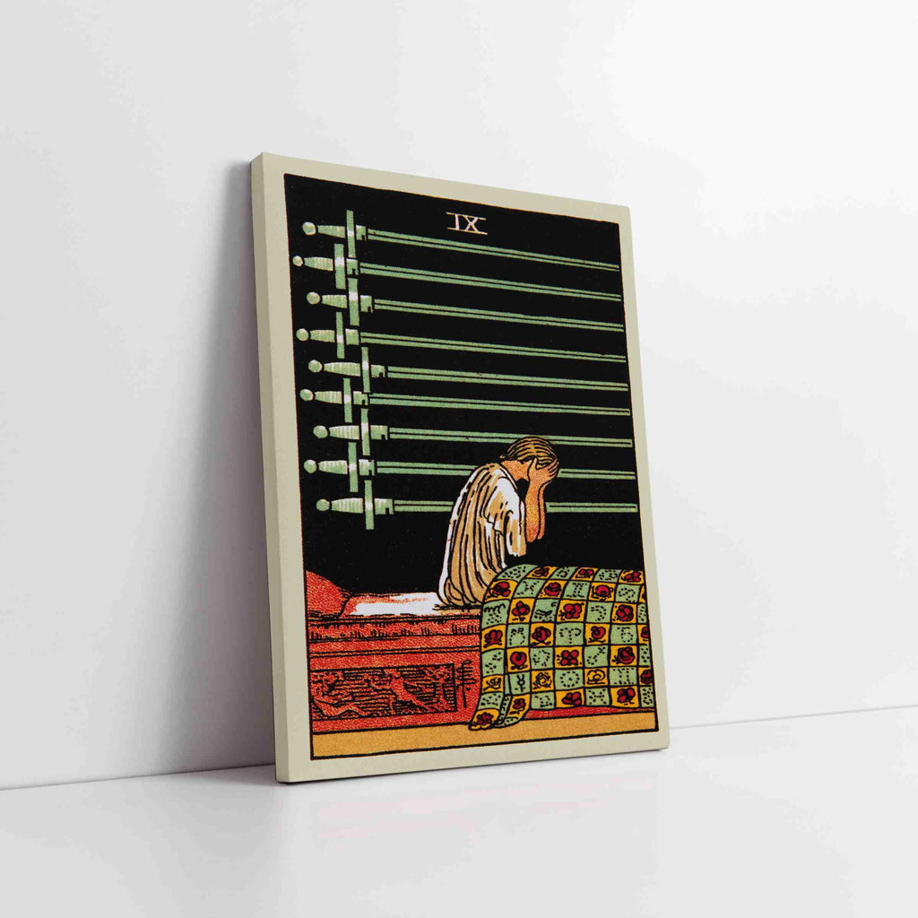 Nine of Swords Tarot Card Canvas Print | Canvas wall art print by Wall Nostalgia. Custom Canvas Prints, Made in Calgary, Canvas wall art canada, Tarot Cards Printing Canada, Tarot Card Art Prints, Tarot Card canvas art, tarot card art, Tarot Cards Canada, Tarot Card Pictures, canvas prints Canada, nine of swords tarot