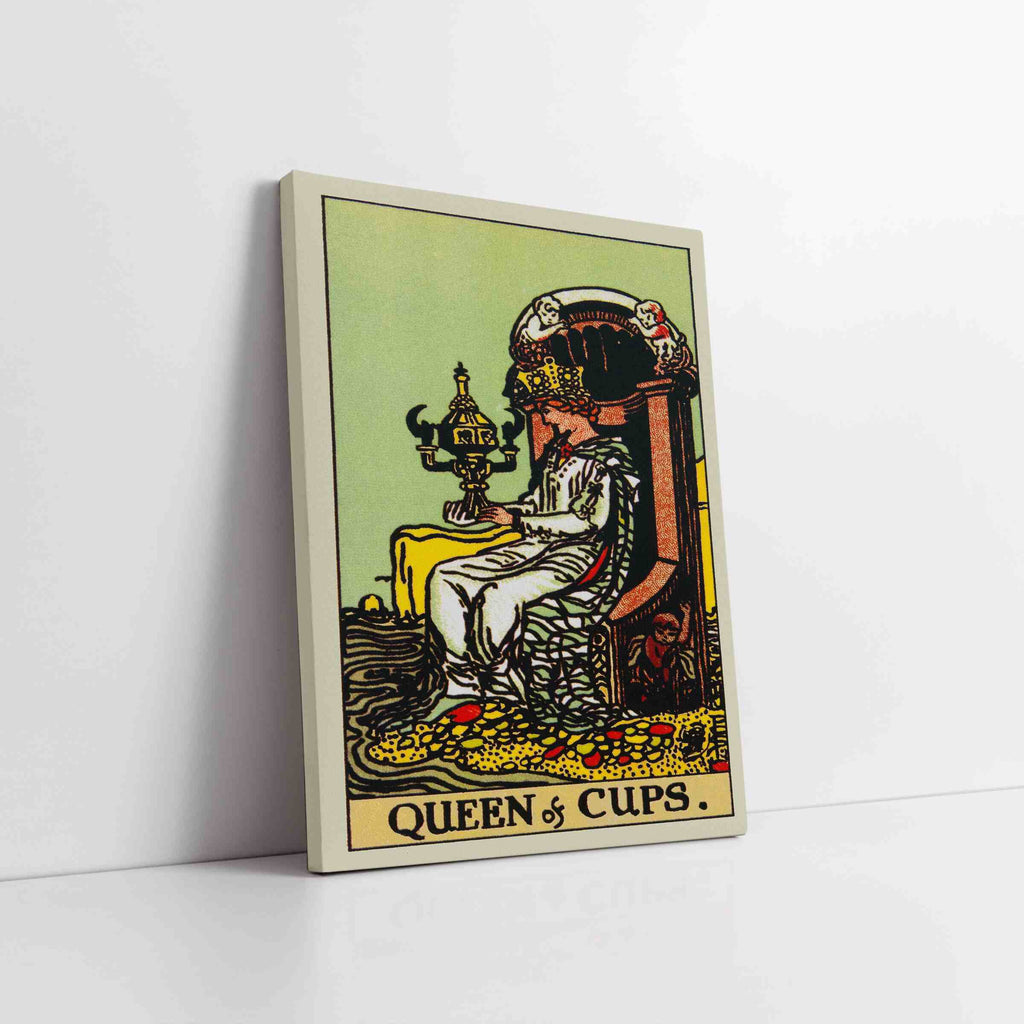 Queen of Cups Tarot Card Canvas Print | Canvas wall art print by Wall Nostalgia. Custom Canvas Prints, Made in Calgary, Canvas wall art canada, Tarot Cards Printing Canada, Tarot Card Art Prints, Tarot Card canvas art, queen of cups tarot card art, Tarot Cards Canada, Tarot Card Pictures, canvas prints Canada